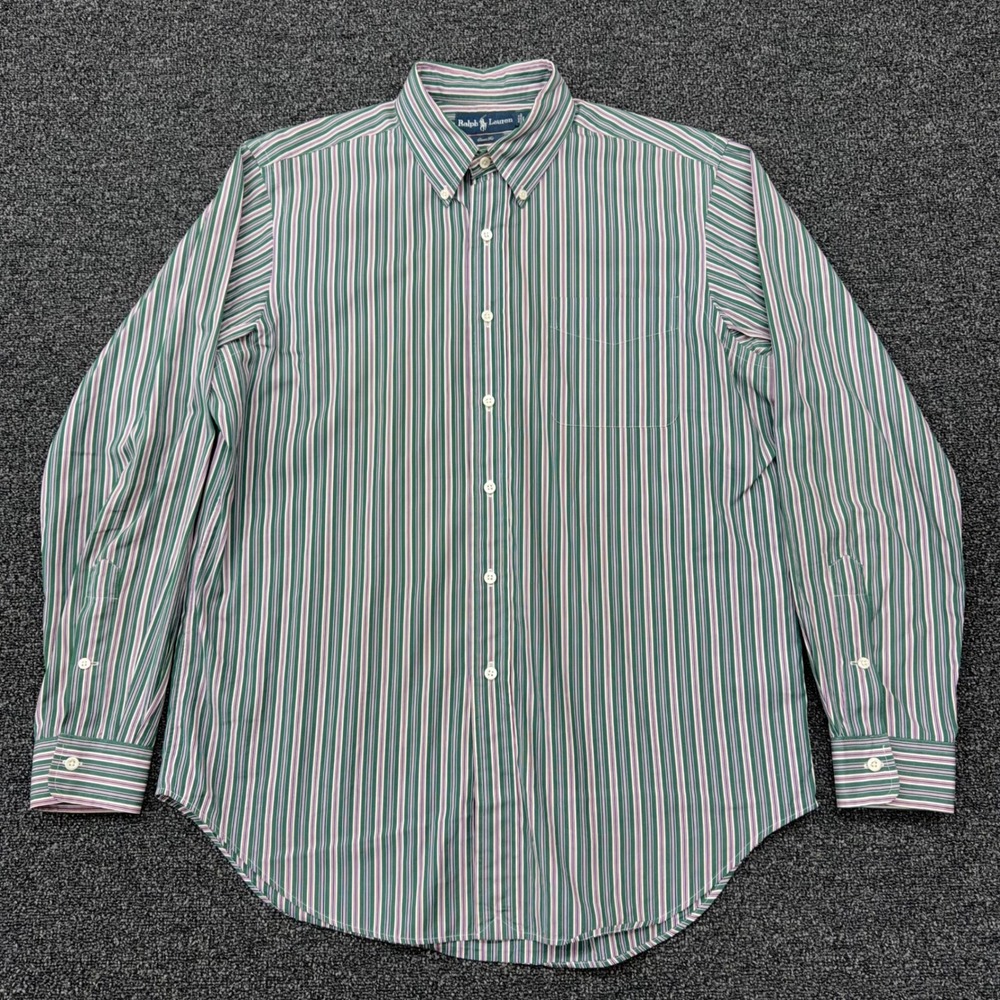 Ralph Lauren Mens Classic Fit Striped Button Down Shirt Green Purple Large L